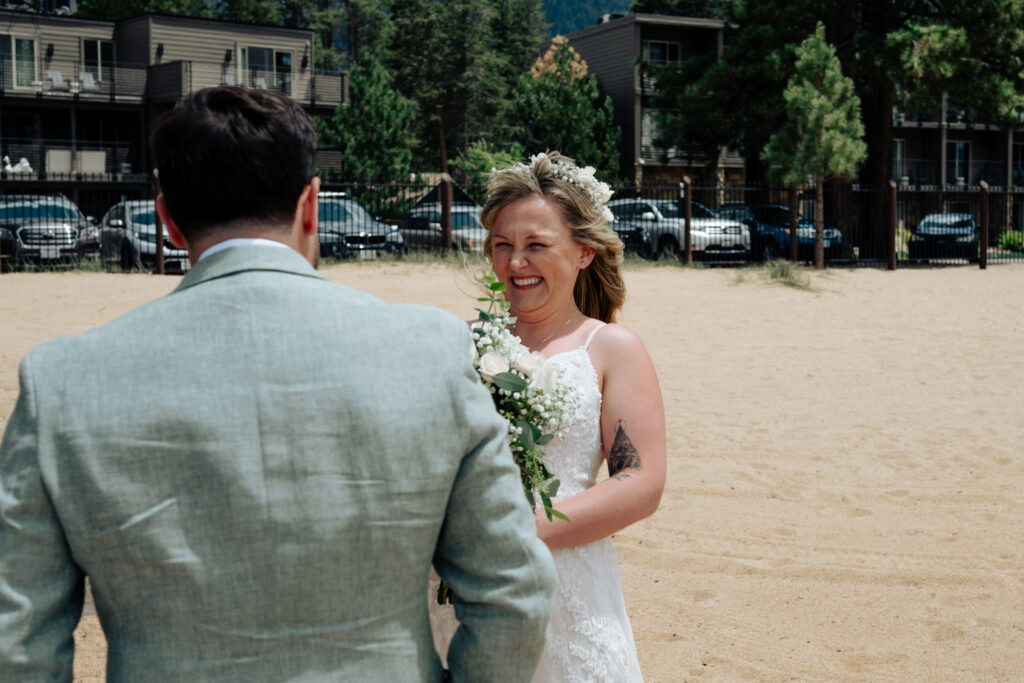 South Lake Tahoe first look before their Emerald Bay elopement ceremony
