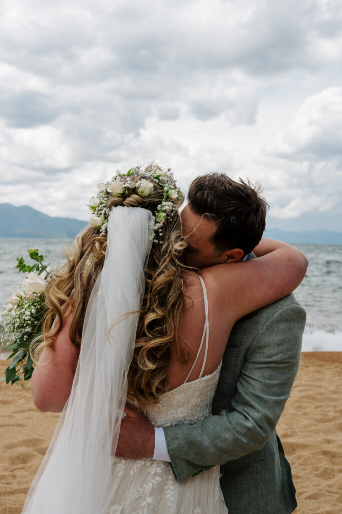 South Lake Tahoe first look before their Emerald Bay elopement ceremony