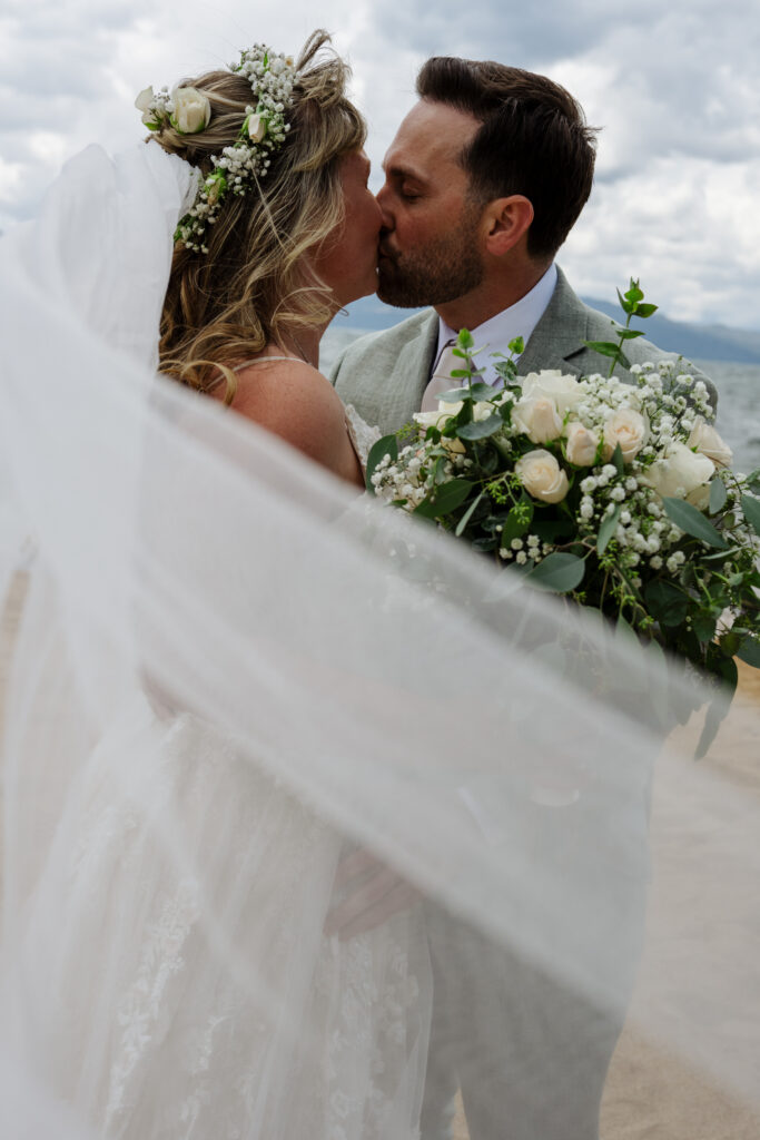 South Lake Tahoe first look before their Emerald Bay elopement ceremony