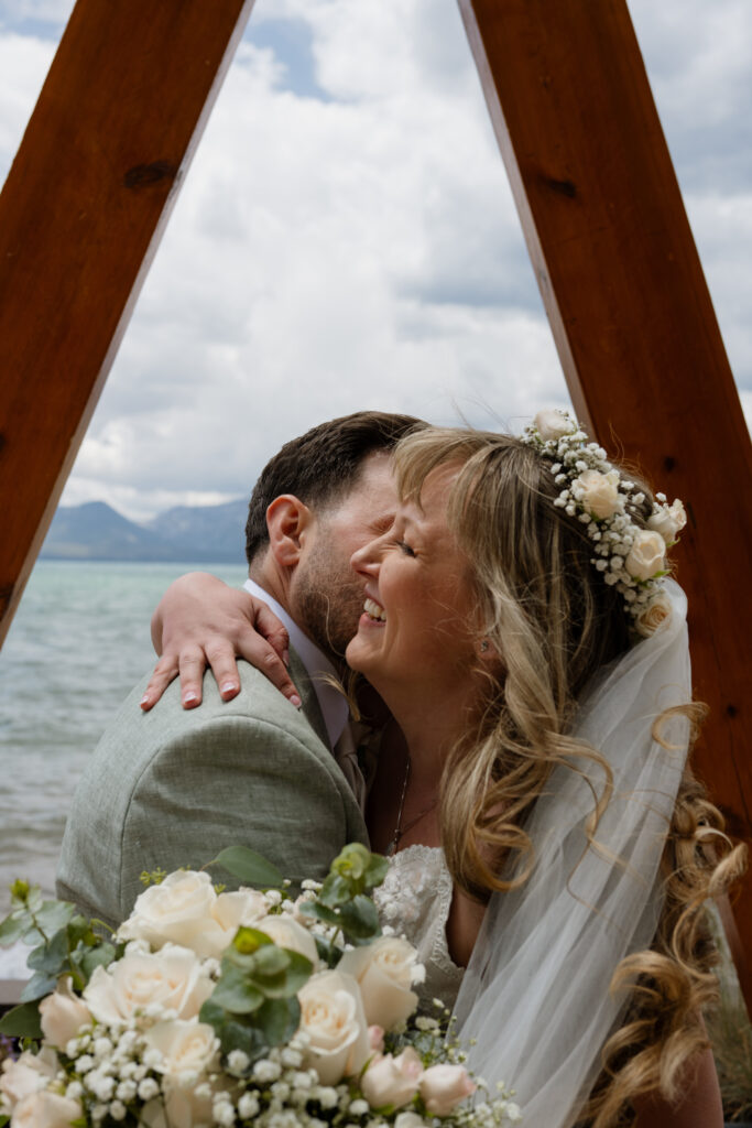 South Lake Tahoe first look before their Emerald Bay elopement ceremony
