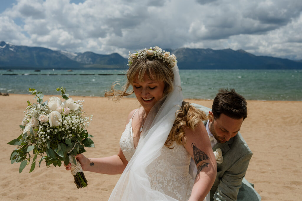 South Lake Tahoe first look before their Emerald Bay elopement ceremony