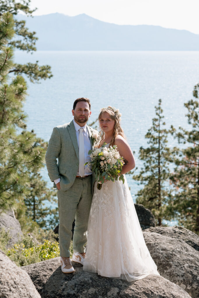 Sunset portraits from a natural, documentary-style Emerald Bay elopement