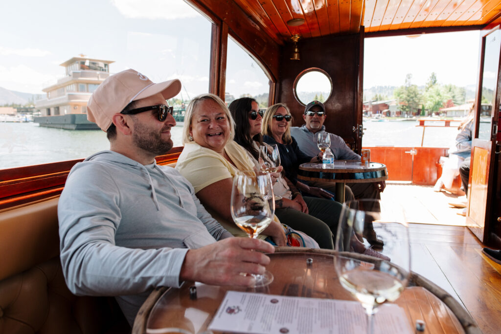 Wine tour by boat after an Emerald Bay elopement